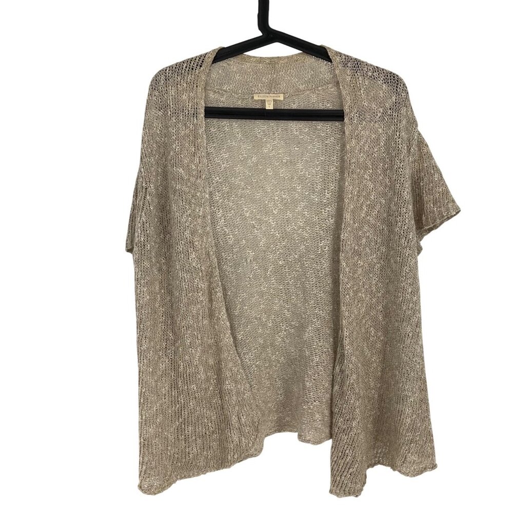 Eileen Fisher Beige Open Front Knit Cardigan L linen coastal resort wear